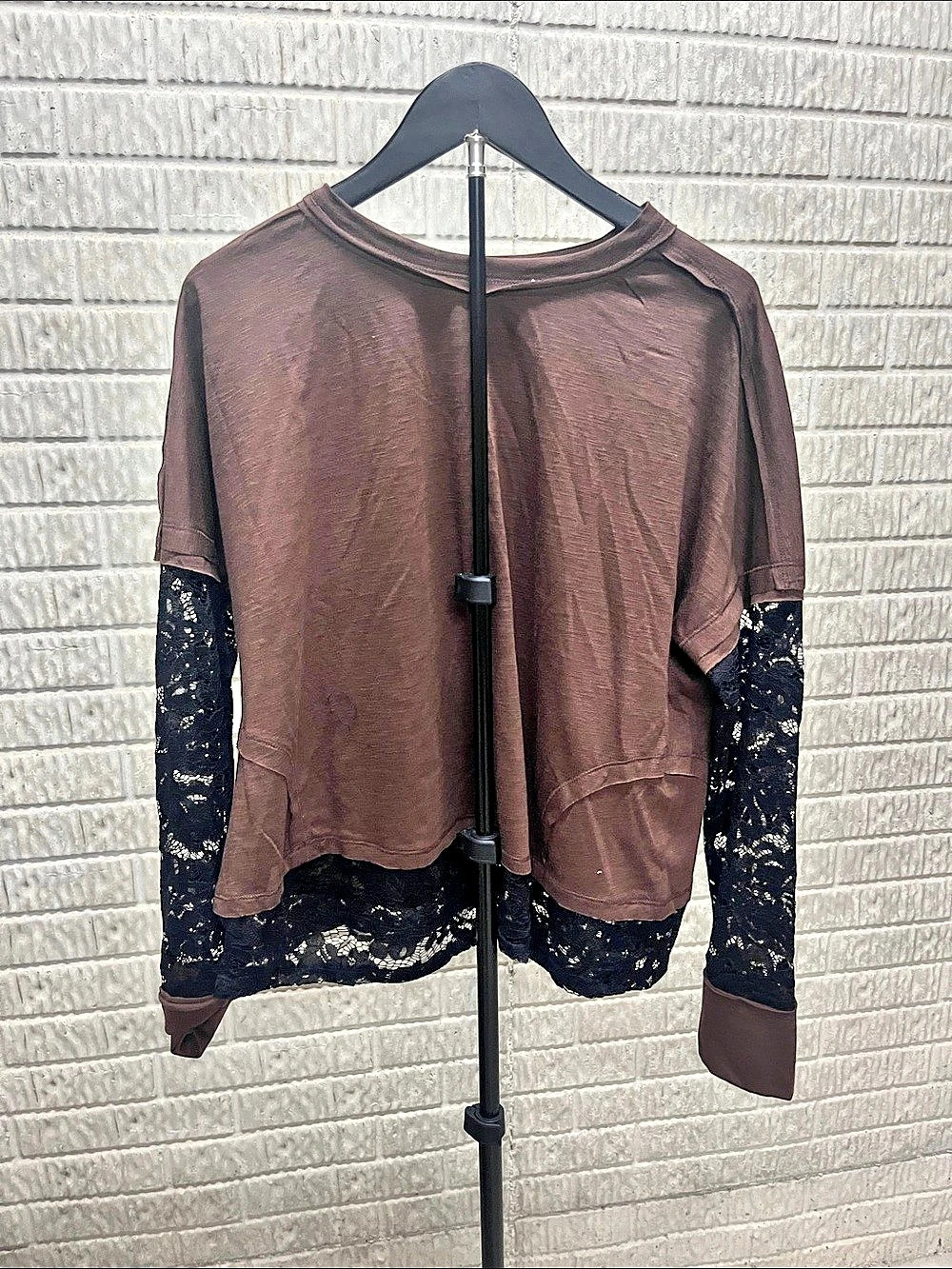Brown & Black Lace Sleeve Top Size Medium